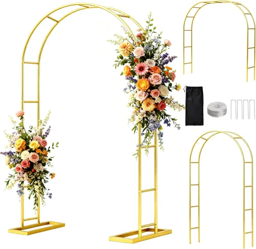 Miniatura 13 de WellSign Soporte de Arco de Fondo para Boda de 7.2 Pies, Juego de 6 Pies de 2, Kit de Soporte de Arco de Globos de Metal Dorado para Ceremonia