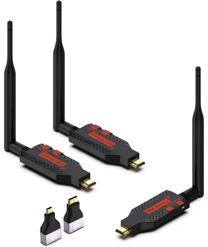 Transmisor y receptor HDMI inalámbrico, un transmisor y dos receptores, 100M/330FT 4K decodificación 1080P de salida, kit extensor HDMI inalámbrico