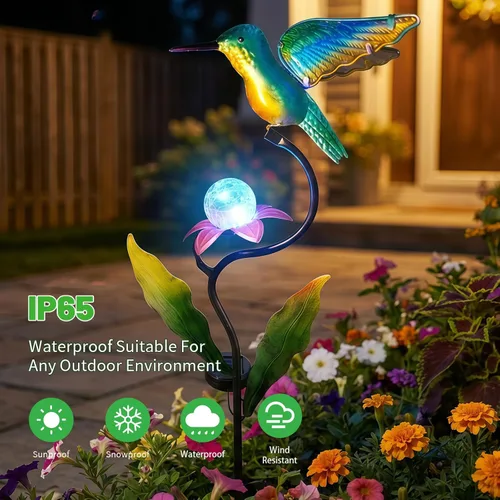 Miniatura 5 de HONGLAND Luces solares para exteriores para decoración de jardín, luces solares de colibrí de 46 pulgadas para exteriores, estacas decorativas