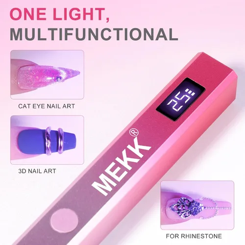 Miniatura 5 de MEKK Luz UV de mano de metal para uñas de gel, mini lámpara de uñas LED UV inalámbrica con pantalla LED y lámpara de curación flash alimentada por