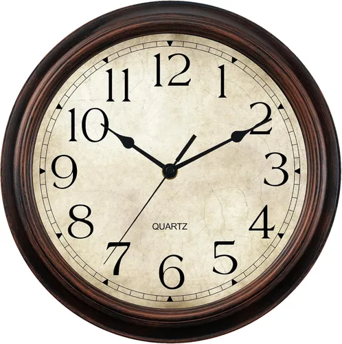 Miniatura 13 de KECYET Reloj de pared para exteriores de 12 pulgadas con termómetros, reloj de pared silencioso vintage que funciona con pilas, reloj retro sin