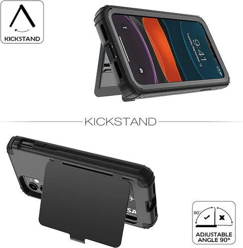 Miniatura 4 de WeLoveCase para iPhone 11 Estuche tipo billetera Defender con portatarjetas, cubierta con espejo oculto, tres capas, a prueba de golpes, protección