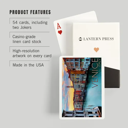 Miniatura 3 de Lantern Press Venecia, Italia, vista al canal (52 cartas de juego, baraja de cartas de tamaño póquer con comodines)