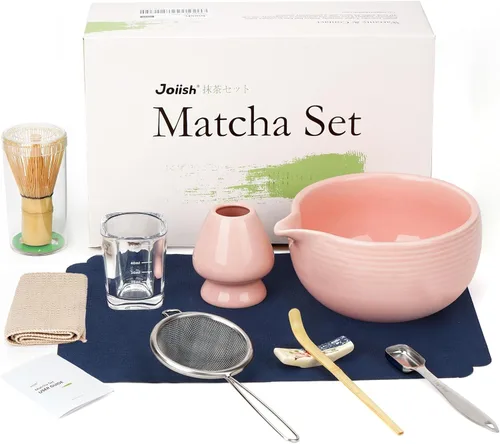 Miniatura 11 de Joiish Juego de batidor de matcha, kit de matcha de 10 piezas, batidor de bambú y cuenco de cerámica con boquilla y cuchara medidora y taza, Verde