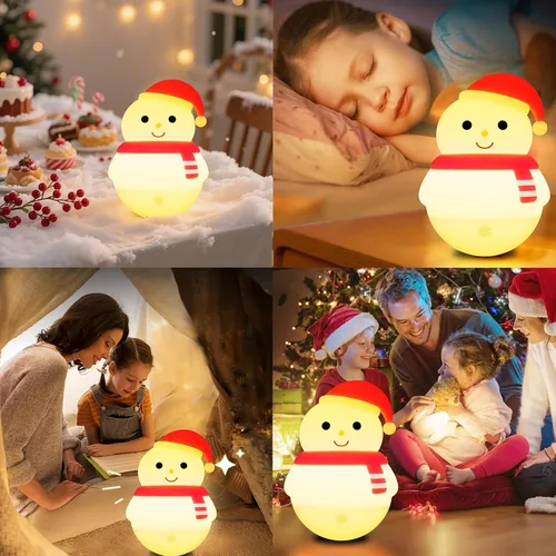 Miniatura 5 de Colorful Life Luz nocturna de silicona de muñeco de nieve, lámpara LED recargable activada por pat, luz de noche ambiental suave para dormitorio