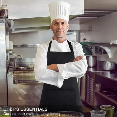 Miniatura 4 de Jubatus Paquete de 1 delantal con peto con 2 bolsillos, delantal de cocina de chef para mujeres y hombres, color negro