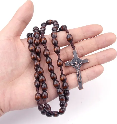 Miniatura 2 de Rosarios católicos de madera hechos a mano y crucifijo de metal, cuentas de oración de madera, collar de cruz católica, rosario cristiano, rosarios