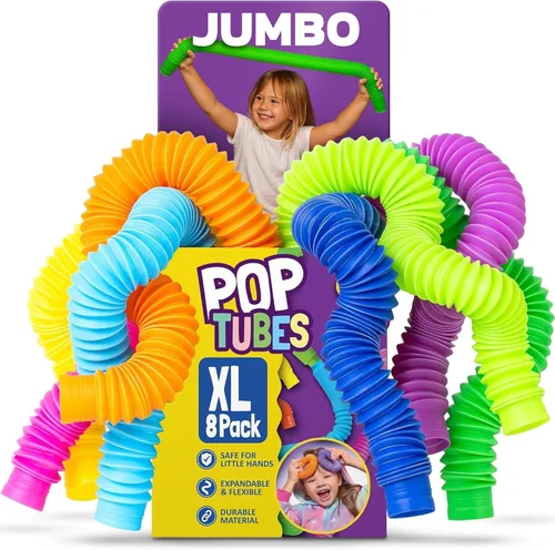 Nutty Toys Tubos Pop Jumbo - Juguetes Sensoriales XL para Niños de 5+ - Creatividad y Diversión Sin Fin |Paquete de 8| - ¡Conecta y Pop! Mejor