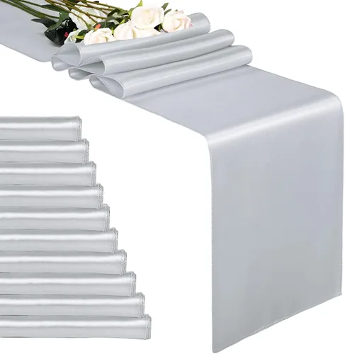 Miniatura 19 de Paquete de 10 caminos de mesa de satén azul marino de 12 x 108 pulgadas de largo para bodas, decoraciones para fiestas de cumpleaños, banquetes