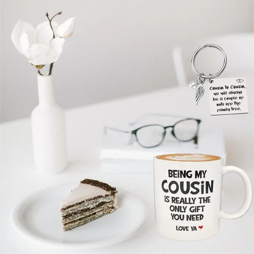 Miniatura 9 de Divertido regalo para primas para mujer, taza de cerámica de 11 onzas, llavero para prima, regalo de cumpleaños para prima, taza de primo favorito