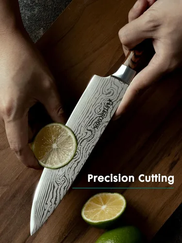Miniatura 5 de Astercook Cuchillo de chef, cuchillo de cocina profesional de 8 pulgadas, cuchillo ultra afilado de acero inoxidable alemán de alto carbono, 2-Madera