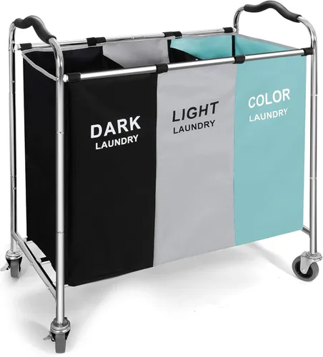 Miniatura 9 de Cesta de lavandería de 240L, cesta de almacenamiento grande, organizador de 3 secciones para ropa sucia, juguetes, toalla, 16 x 30 x 35 pulgadas