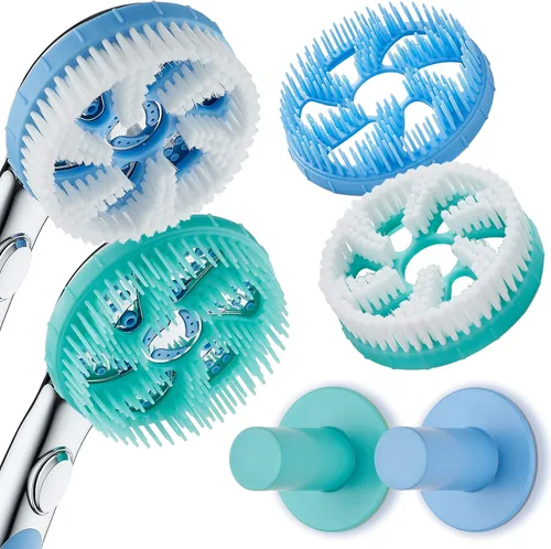 AquaCare - Juego de 6 cepillos familiares para ducha de mano Aquassage Hydrotherapy - 2 cepillos corporales de cerdas, cepillo de pelo desenredante