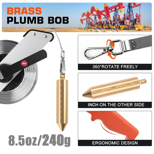 Miniatura 5 de Cekegon Cinta métrica de sonido de 15M/49ft, cinta de medición de tanque de aceite con 12oz latón Plumb Bob