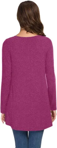 Miniatura 2 de AWULIFFAN Blusa tipo túnica holgada de manga larga con cuello redondo para mujer