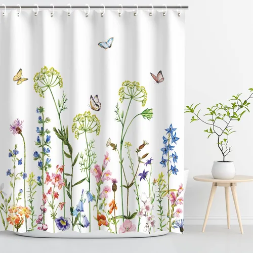 Miniatura 10 de RosieLily Cortinas de ducha florales rosas para baño, cortina de ducha de flores de acuarela para niñas, juego de cortina de ducha con ganchos