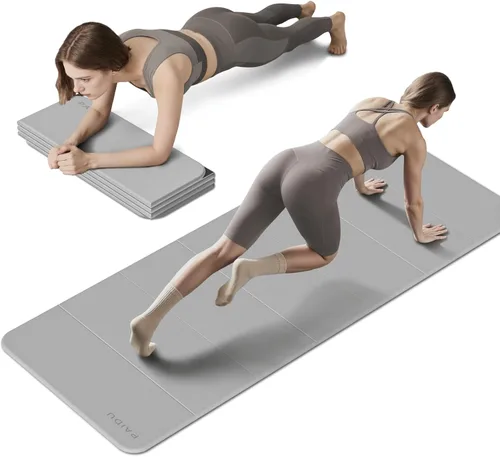 PAIDU Esterilla de yoga plegable para fitness, extra gruesa de 2/5 pulgadas (0.394 in) | TPE antideslizante certificado SGS | 75 x 26 pulgadas extra