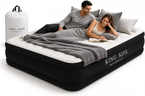 Miniatura 13 de King Koil - Colchón de aire de tamaño individual con almohada de lujo y bomba de alta velocidad incorporada para camping, hogar y huéspedes - Cama