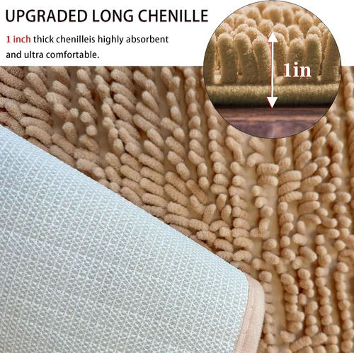 Miniatura 5 de Alfombra de baño semicírcula, de chenilla, de color beige, absorbente de agua, lavable para niños, alfombra de baño y ducha (19.2 x 31.1 pulgadas)