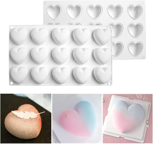 mostsom Moldes de silicona con forma de corazón de 15 cuadrículas, molde de silicona para hornear, molde para hornear, mousse, postre para dulces,
