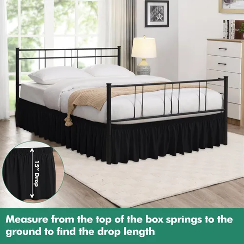 Miniatura 2 de Biscaynebay Faldas de cama envolventes con esquinas divididas para camas Twin/Twin XL de 15 pulgadas de caída, volantes de polvo elásticos Negro