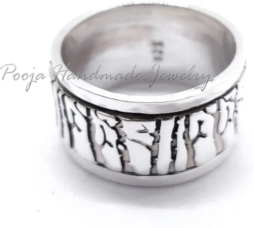 Miniatura 4 de Anillo inspirador de plata 925, anillo de bosque, anillo de plata personalizado, regalos de graduación, joyería del bosque, anillo grabado, anillo