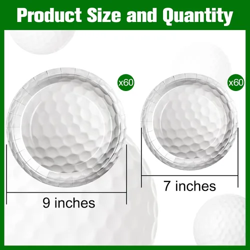 Miniatura 2 de Mototo Paquete de 120 platos de papel de pelota de golf, platos de papel de golf de 7 pulgadas y 9 pulgadas, vajilla desechable para cena de postre