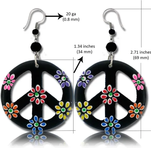 Miniatura 2 de Earth Accessories Aretes colgantes con signo de la paz con madera orgánica, accesorios hippie y disfraz hippie para los años 60 o 70
