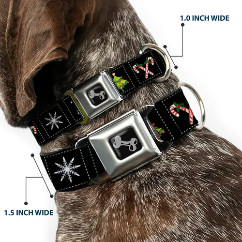 Miniatura 2 de Buckle-Down Collar de perro con bloques de Navidad de 9 a 15 pulgadas, color negro/blanco/multicolor, pequeño