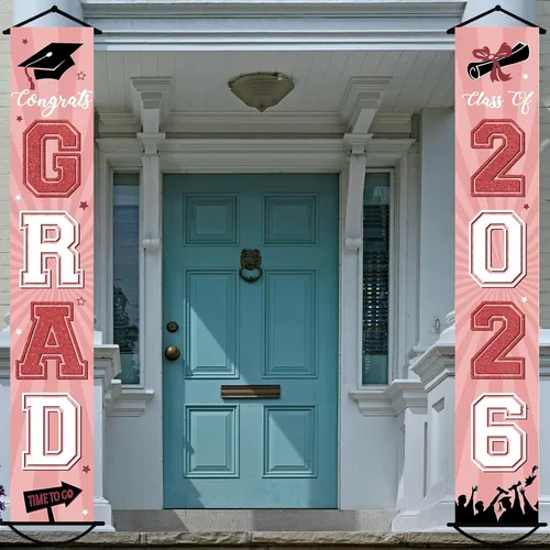 Miniatura 9 de Cartel de graduación 2026, decoraciones de graduación negro y dorado, letrero de porche de clase de 2026, decoración de puerta de felicitaciones