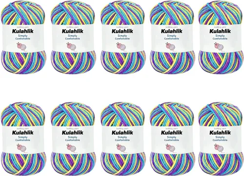 Miniatura 54 de 50g (1x50g) Hilo Acrílico para Crochet y Tejido, Hilo Degradado Colorido, 1 Rollo de Madejas, Hilo Acrílico Multicolor, Perfecto para Proyectos