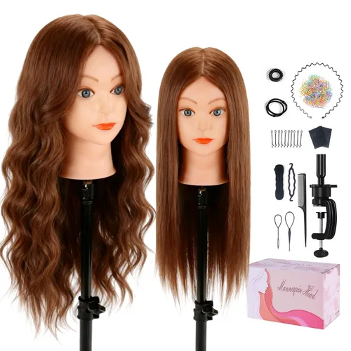 Beauty Star Cabeza de maniquí con cabello humano 100% real, cabeza de peinado de muñeca de 18 pulgadas para práctica de trenzado y entrenamiento de