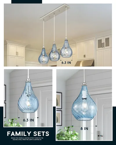 Miniatura 7 de TENGXIN Paquete de 2 luces colgantes de cocina sobre isla de 6 pulgadas, luces colgantes, lámpara colgante de vidrio rayado con acabado dorado