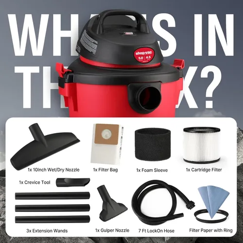 Miniatura 7 de Shop-Vac Aspiradora Húmeda y Seca de 5 Galones, 4.5 HP Pico, Portátil, Resistente, Aspiradora de Taller Función 3 en 1 con Accesorios para Casa