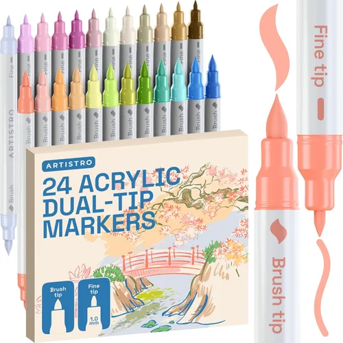 Miniatura 13 de ARTISTRO 5 marcadores de pintura acrílica negra, bolígrafos de pintura de doble punta + pincel fino ideal para caligrafía, perfectos para tela