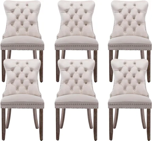 Miniatura 48 de Juego de 2 sillas de comedor, sillas de comedor tapizadas con tirador de anillo trasero, ribete de cabeza de clavo y patas de acero inoxidable Gris
