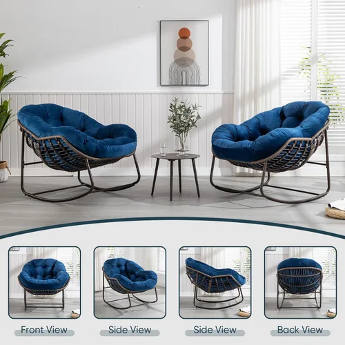 Miniatura 6 de Mecedora para exteriores, silla de huevo de ratán de gran tamaño, cojín reclinable acolchado para interiores y exteriores, moderna silla de descanso