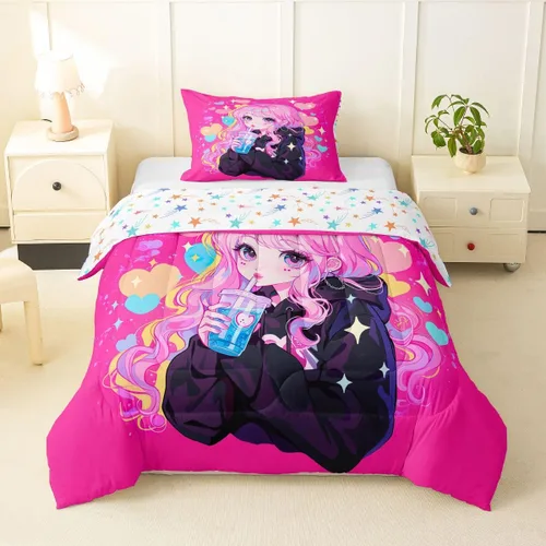 Miniatura 10 de Erosebridal Edredón de sirena azul para niñas, ropa de cama de unicornio lindo de 3 piezas para niños, juegos de ropa de cama y colecciones