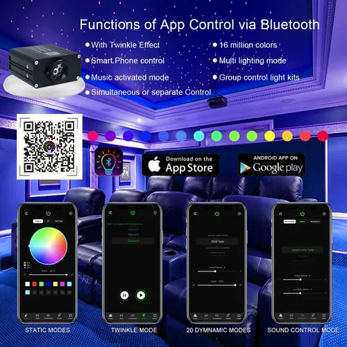 Miniatura 2 de AKEPO - Kit de luz musical RGBW de 16 W, parpadeante, de tamaño pequeño, fibra óptica, controlada a través de aplicación, 295 unidades, 9.8 pies