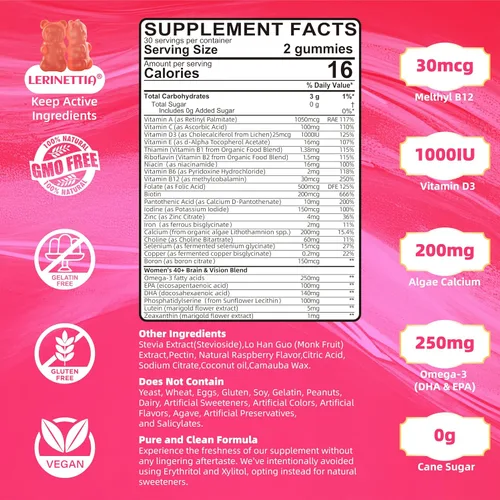 Miniatura 2 de Multivitamínico para mujeres de 40 años o más con omega-3, niacinamida, complejo B, luteína, hierro, colina, fosfatidilserina, vitamina D3