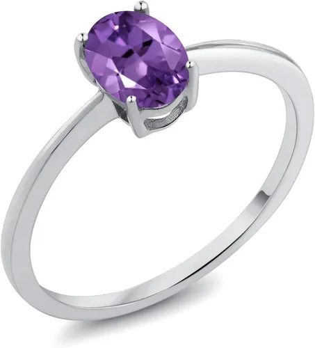 Miniatura 104 de Gem Stone King Anillo de compromiso solitario con piedra preciosa de oro blanco de 10 quilates, ovalado, 0.27 x 0.19 pulgadas, anillo de promesa