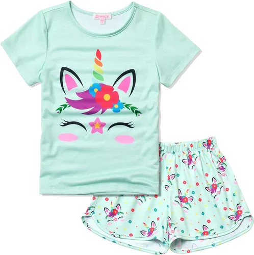 Miniatura 24 de QPANCY Pijamas de verano para niñas, conjuntos de pijamas de manga corta para dormir de verano