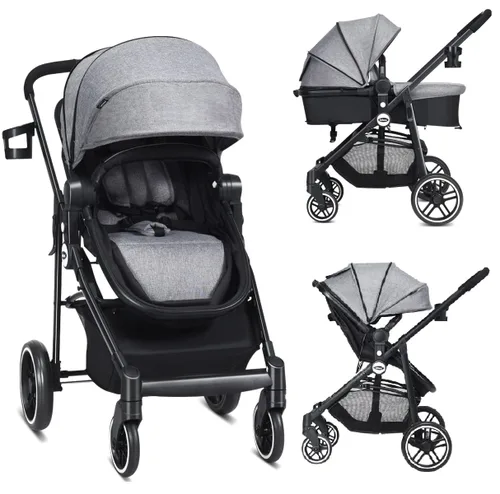 Miniatura 11 de INFANS Cochecito infantil 2 en 1, cochecito de bebé horizontal y cochecito de cuna reversible, cochecito plegable con toldo ajustable, soporte