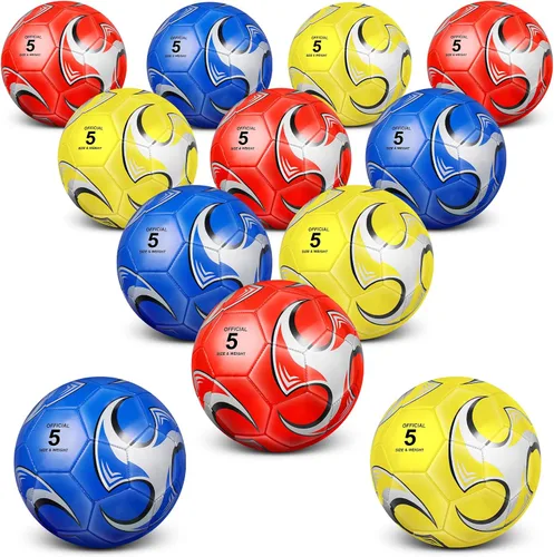 Miniatura 7 de Lenwen 12 pelotas de fútbol con inflador a granel, tamaño oficial 5, 4, 3, niños, adolescentes, adultos, deportes en interiores y exteriores, regalo