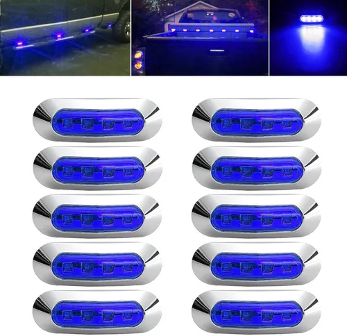 10 luces LED azules de 4 luces laterales delanteras y traseras, luz trasera, luz trasera, luz trasera, indicadores de giro de advertencia, lámpara