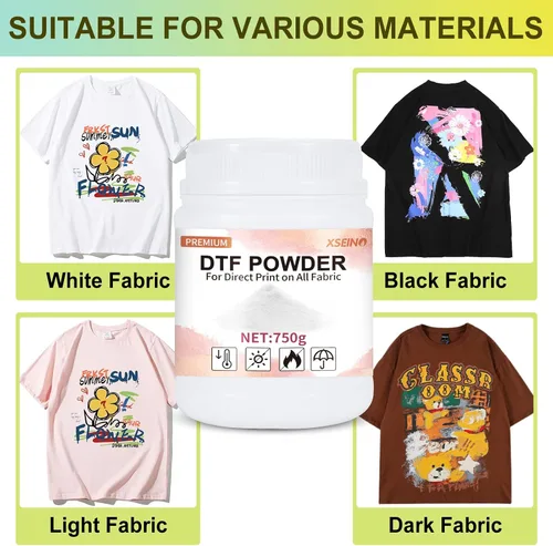 Miniatura 7 de XSEINO DTF Powder 750g/26.46oz Adhesivo de transferencia digital blanco termofusible, polvo de transferencia DTF para sublimación, polvo adhesivo