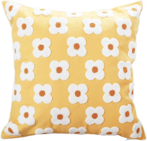 Miniatura 19 de DECOBIRD Funda de almohada bordada de 18 x 18 pulgadas, diseño floral beige, decoración del hogar, funda de almohada bordada de lona de algodón