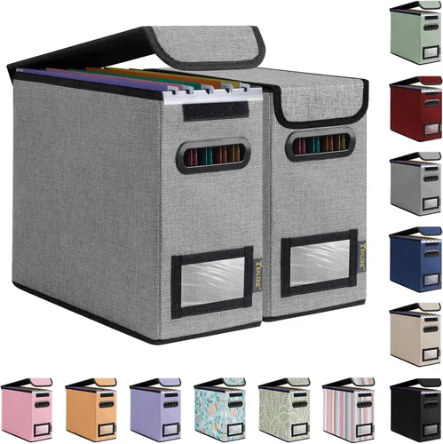 Miniatura 10 de Caja organizadora de archivos Baleine con tapa, organizador de carpetas de archivos plegable con deslizador de plástico, caja de carpetas
