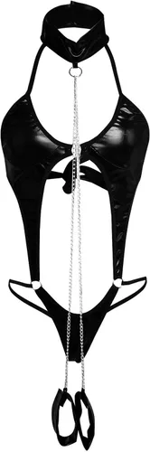NaRHbrg Lencería para mujer para sexo de cuero negro cadena fiesta rave arnés fiesta cuerpo accesorio joyería para mujeres y niñas, Negro -