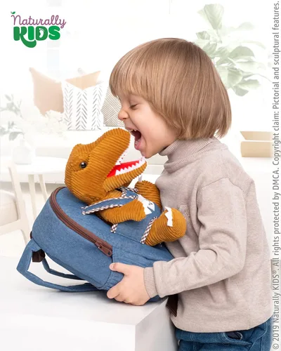 Miniatura 3 de Naturally KIDS Mochilas - Mochila para niños y niñas con animales de peluche - Regalos para niños y niñas de 3 4 5 años 01 Brown T-rex Mochila